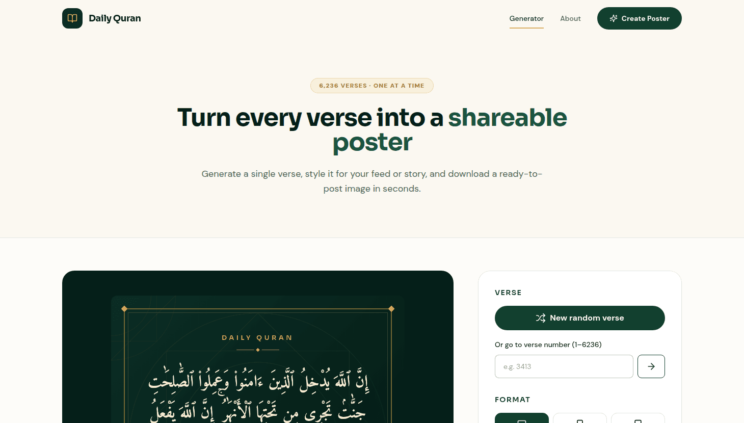 Daily Quran Poster Generator
