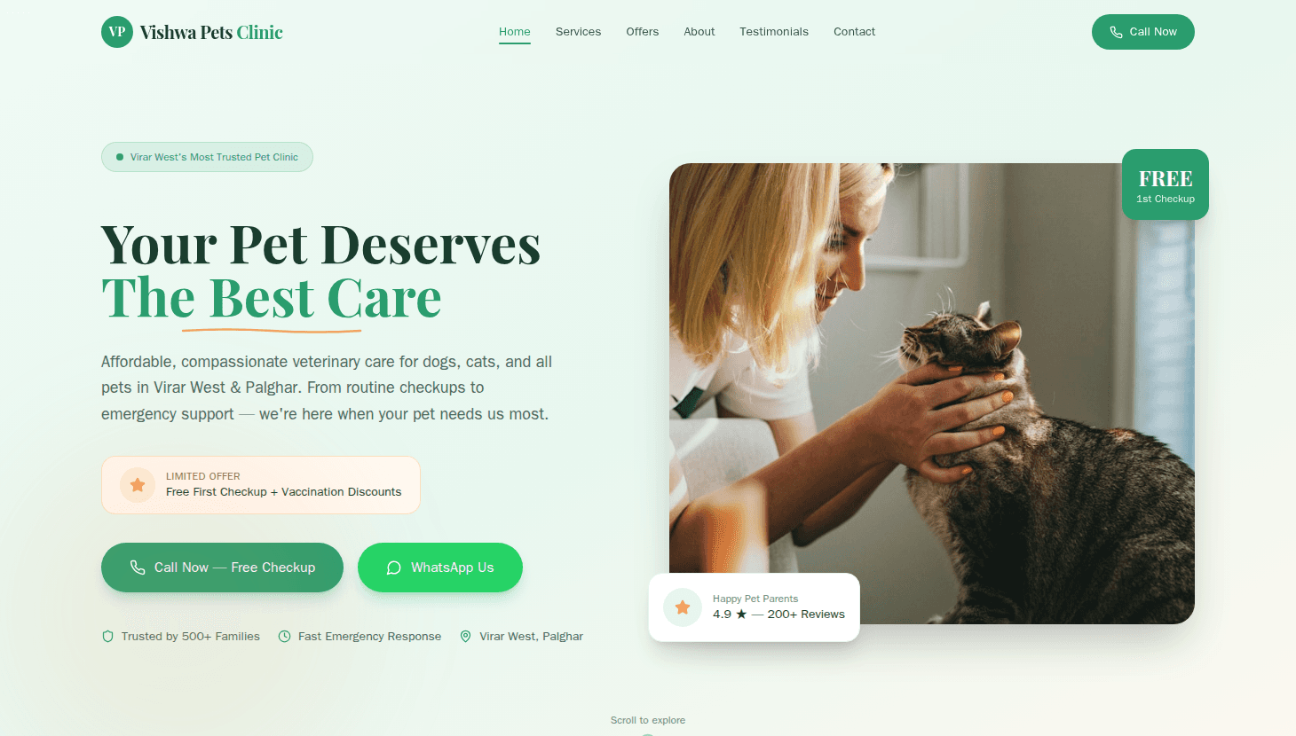 Vishwa Pets Clinic Landing Page